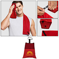Cooling Towel in Carabiner Pouch.